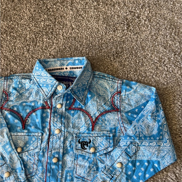 Cowboy hardware shirt baby boy 6m blue paisley pearl snap western rodeo cowboy - Picture 2 of 12